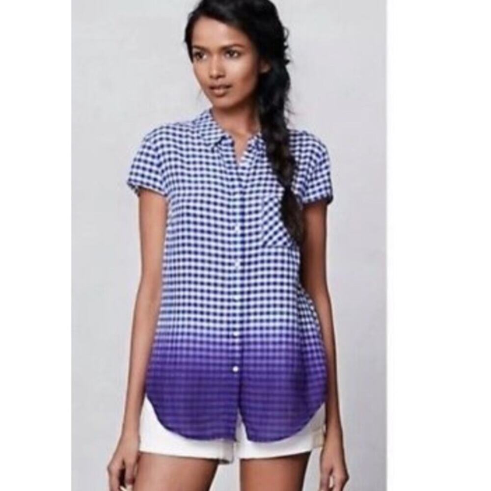 Anthropologie Holding Horses Gingham Blue/Purple Ombré Top
